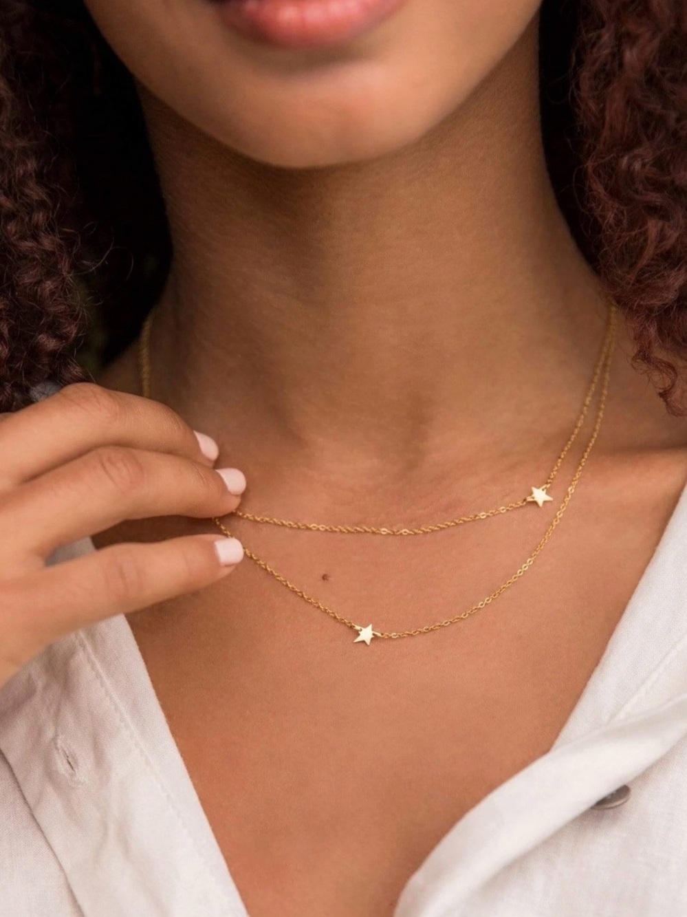 Jennifer Zeuner Layered Gold Star Necklace Double Strand Chain JZJ NWOT